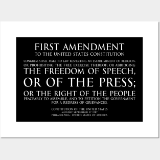 1st Amendment (First Amendment to the United States Constitution) Text - white Posters and Art